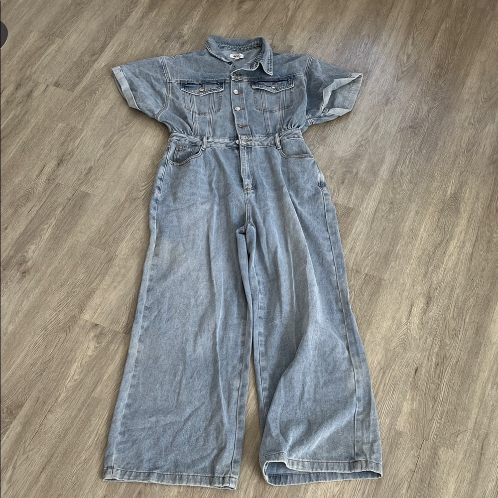 New Short Sleeve Denim Jumpsuit